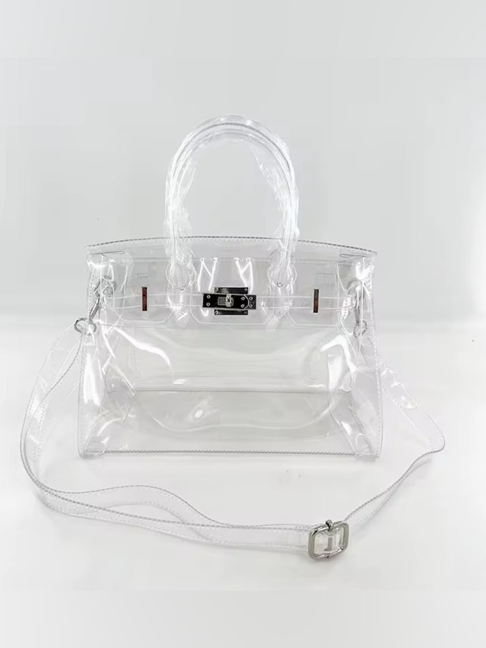 Clear Transparent Tote Bag with silver Hardware